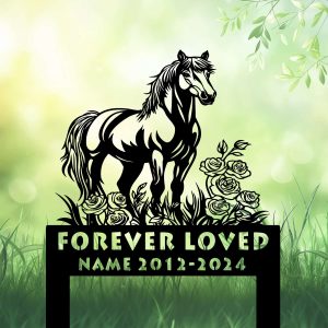 DINOZOZOCOM Personalized Memorial Garden Stakes,Rose Flowers Grave Marker, Loss of Pony Horse, Sympathy Gifts, Pony Horse Cemetary Decor