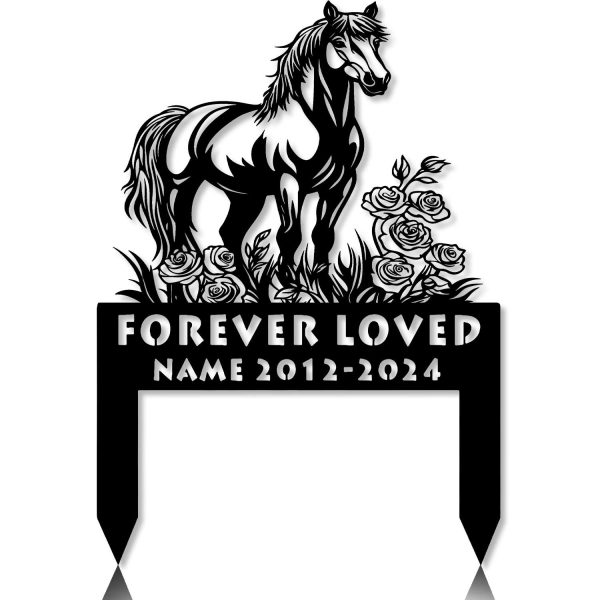 DINOZOZOCOM Personalized Memorial Garden Stakes,Rose Flowers Grave Marker, Loss of Pony Horse, Sympathy Gifts, Pony Horse Cemetary Decor