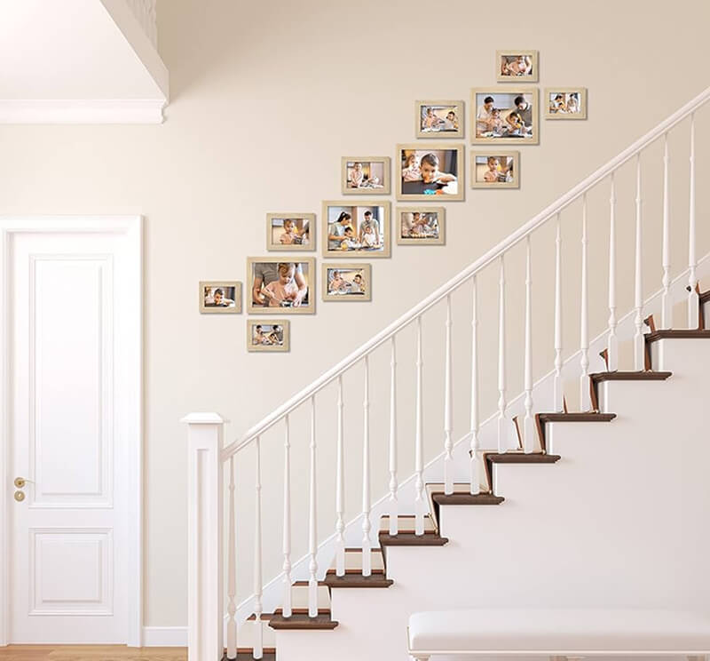 Family Photo Collage on the Stair Wall 1 Family Photo Collage on the Stair Wall