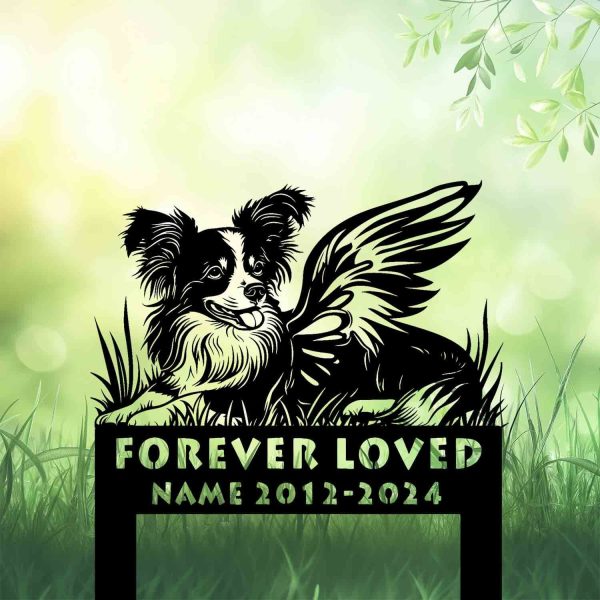 personalized angel papillon dog lying in grass grave marker 1 1