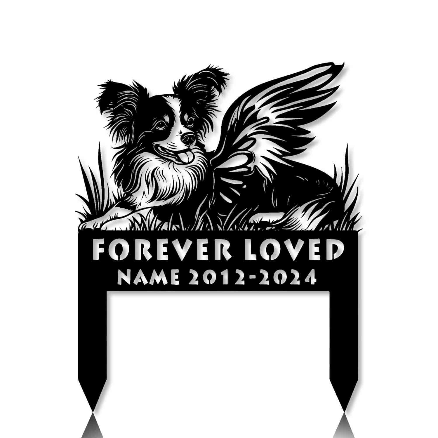 personalized angel papillon dog lying in grass grave marker 2 1
