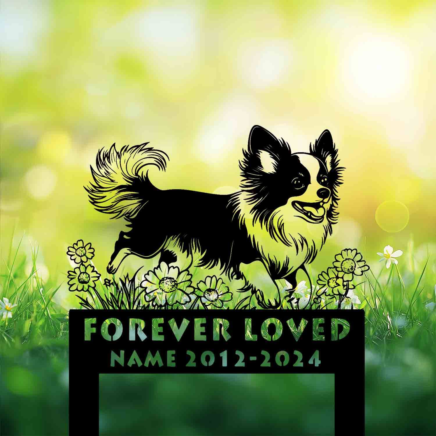 personalized papillon dog running grave marker 2