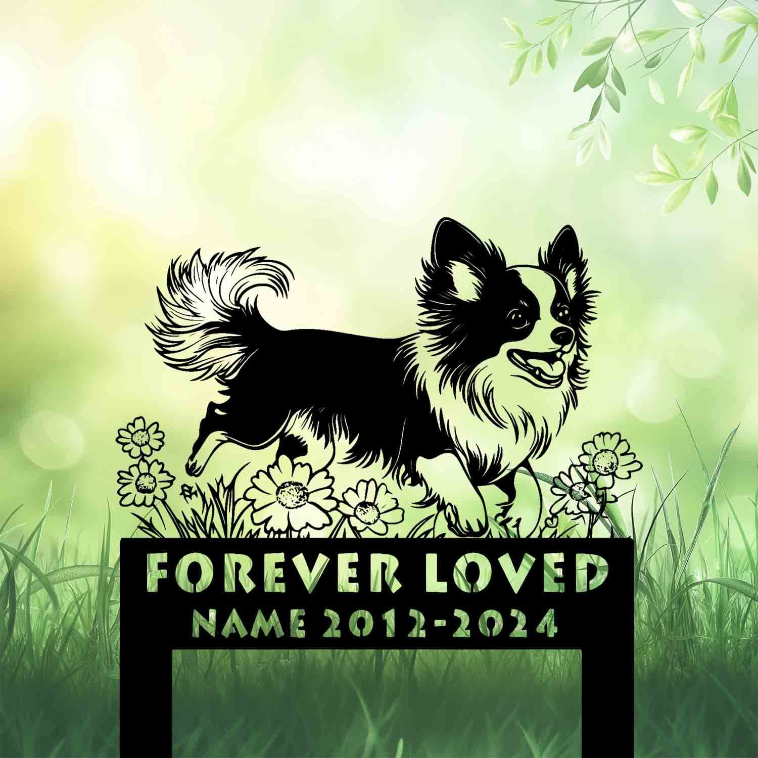 Personalized Papillon Dog Grave Marker – Custom Running Dog Memorial Stake by DINOZOZO