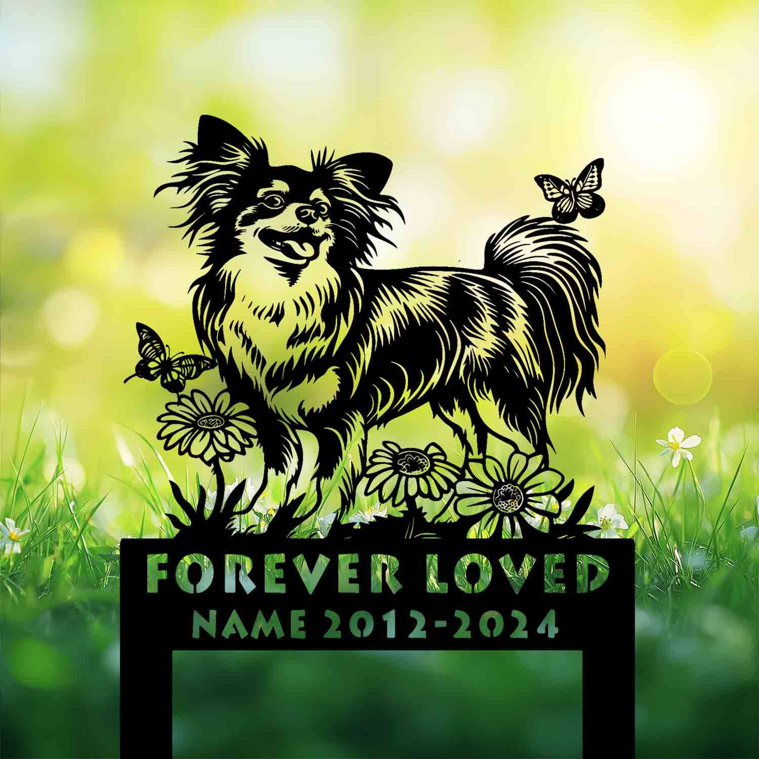 personalized papillon dog standing butterfly grave marker 2