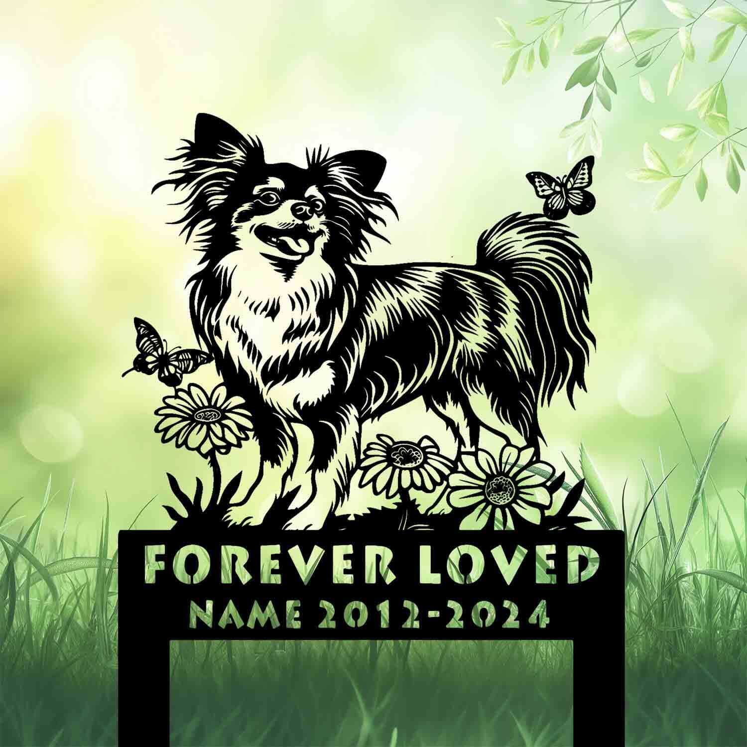 Personalized Papillon Dog Grave Marker with Butterfly – Custom Standing Dog Memorial Stake by DINOZOZO