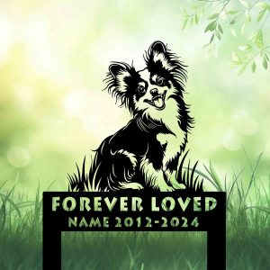 Personalized Papillon Dog Grave Marker – Custom “Waiting at the Door” Memorial Stake for Dog Loss Tribute | DINOZOZO