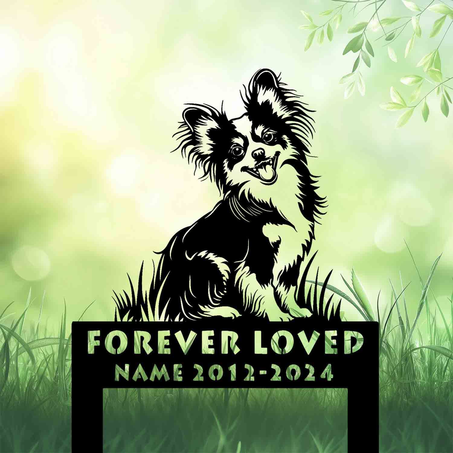 Personalized Papillon Dog Grave Marker – “Waiting at the Door” Memorial Stake by DINOZOZO