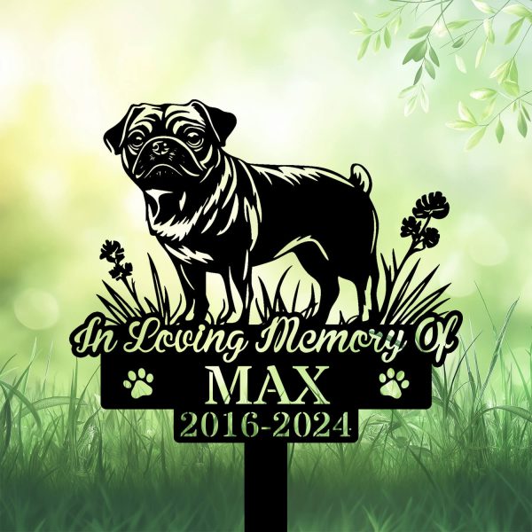 Personalized Pug Dog Standing Grave Marker – Custom Outdoor Pet Memorial by DINOZOZO