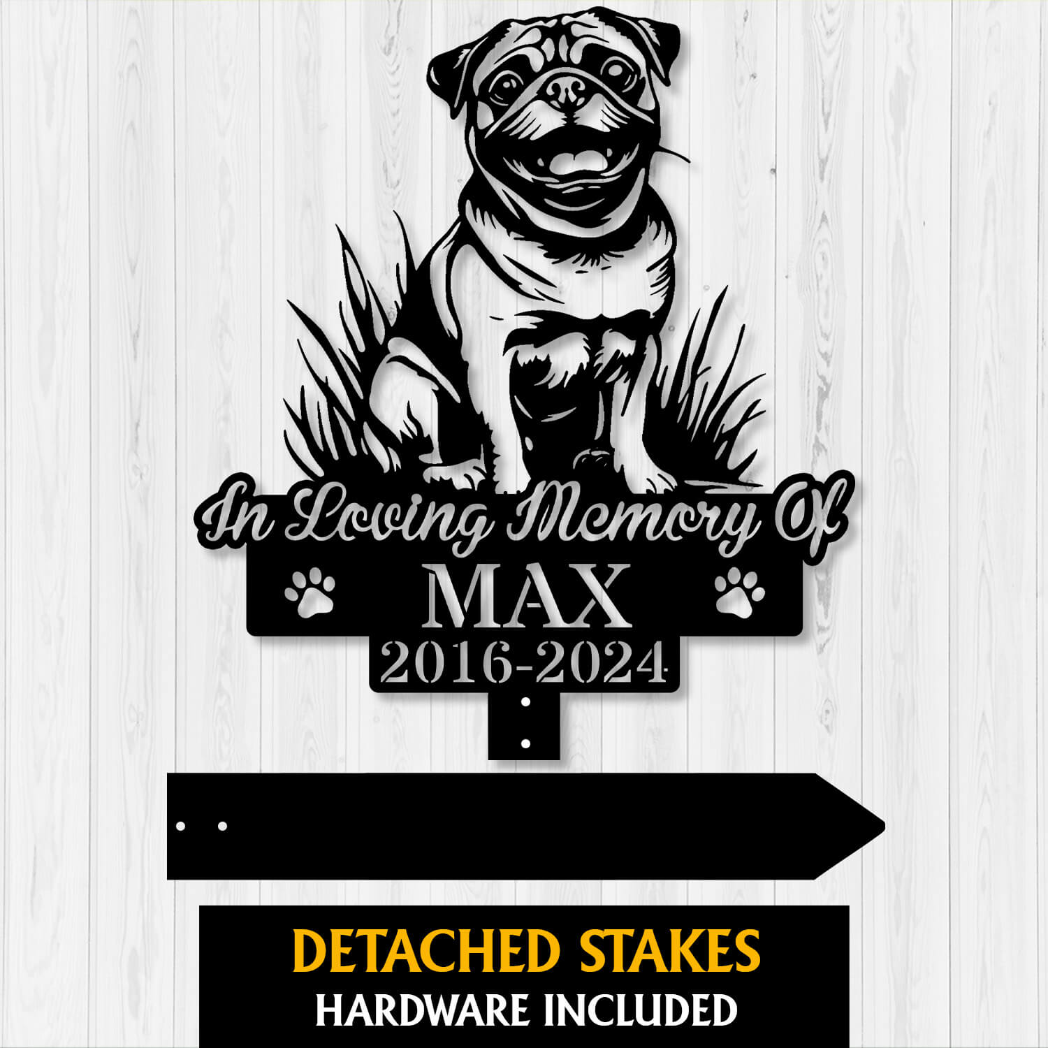 Outdoor Pug Dog Smiling Memorial Stake – Durable Metal Sign in Garden
