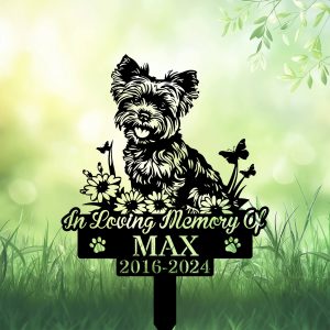 Personalized Yorkshire Terrier Grave Marker – Custom Dog Memorial Stake for Garden or Pet Cemetery | DINOZOZO