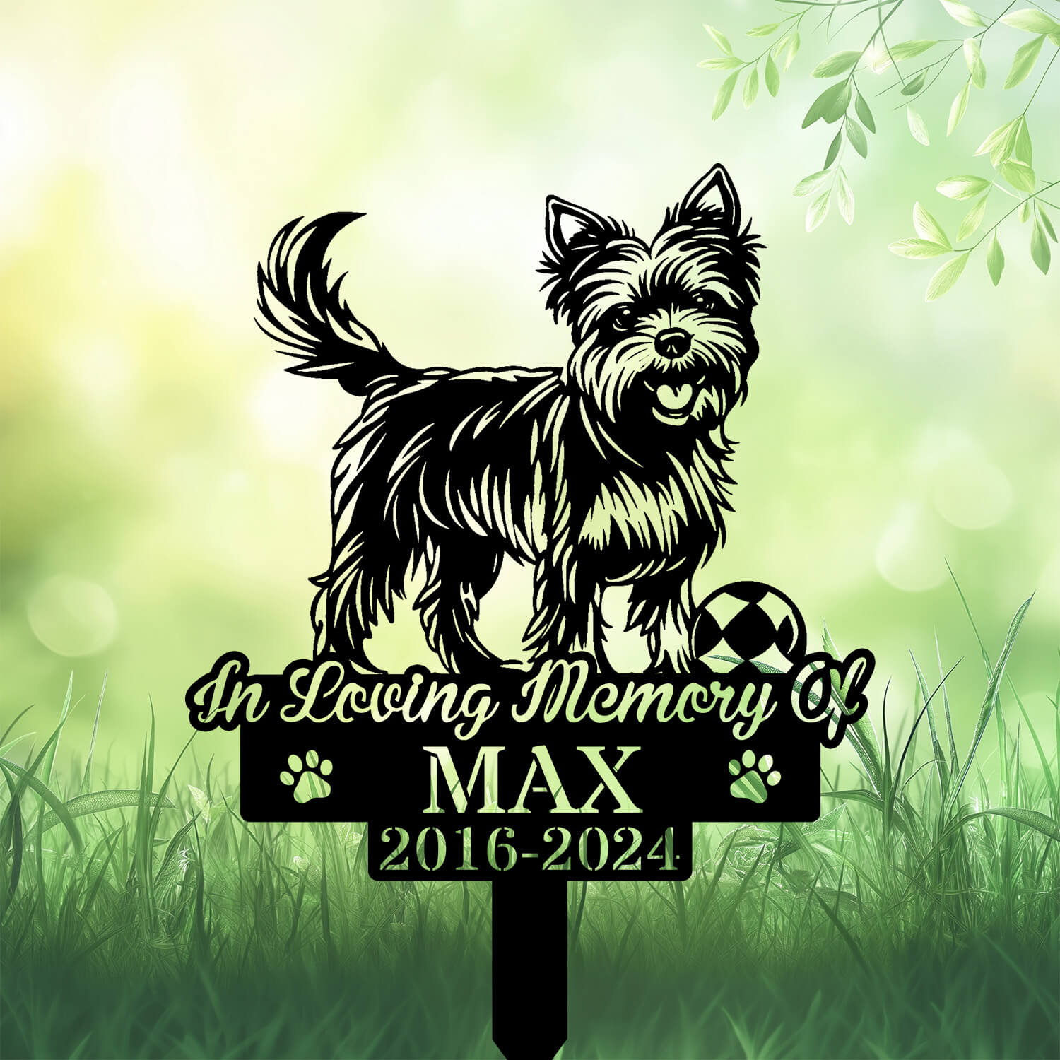 Personalized Yorkshire Terrier Grave Marker – Custom Metal Dog Memorial Stake by DINOZOZO