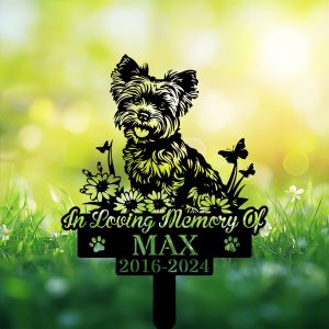 Personalized Yorkshire Terrier Grave Marker – Custom Dog Memorial Stake for Garden or Pet Cemetery | DINOZOZO