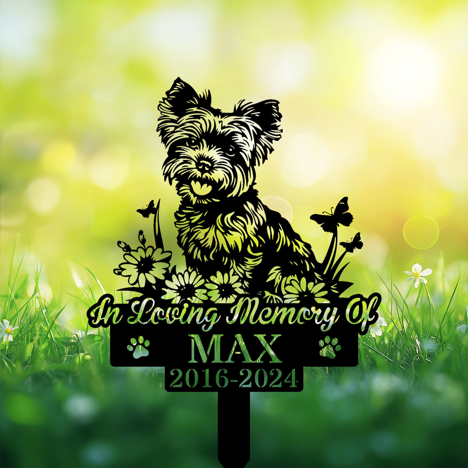Personalized Yorkshire Terrier Grave Marker – Custom Metal Dog Memorial Stake by DINOZOZO