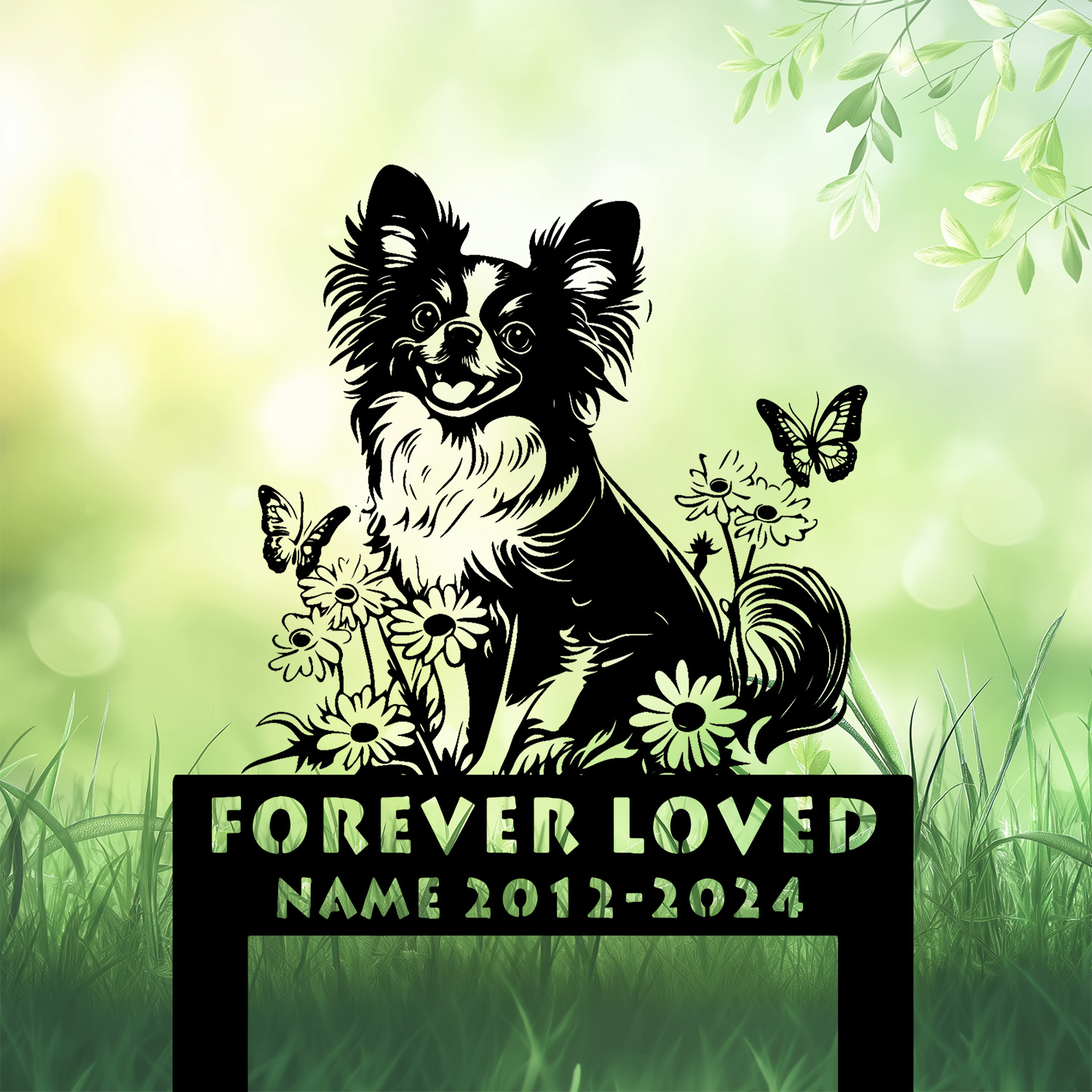 Personalized Papillon Dog Grave Marker – Smiling Dog Memorial Stake by DINOZOZO