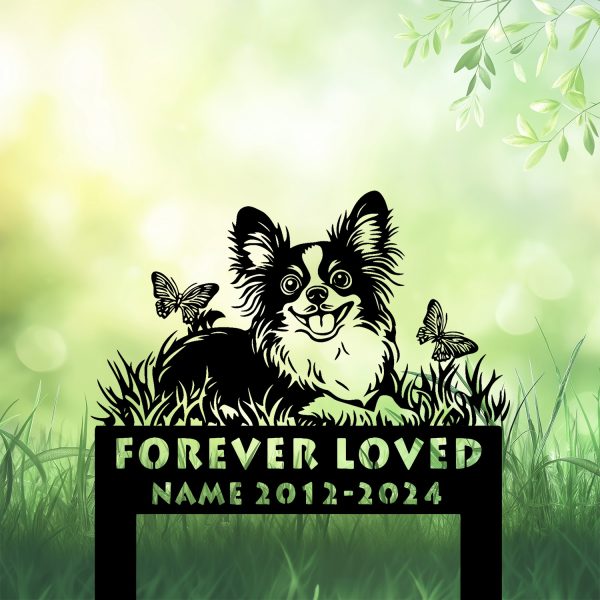Personalized Papillon Dog Grave Marker – Custom Lying on Grass Memorial by DINOZOZO