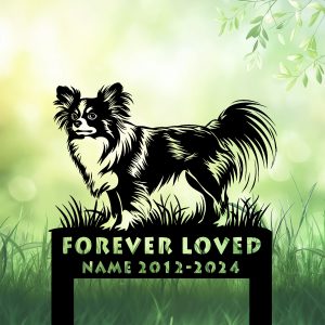 Personalized Papillon Dog Grave Marker – Custom Standing Dog Memorial Stake for Pet Loss Tribute Garden or Cemetery | DINOZOZO