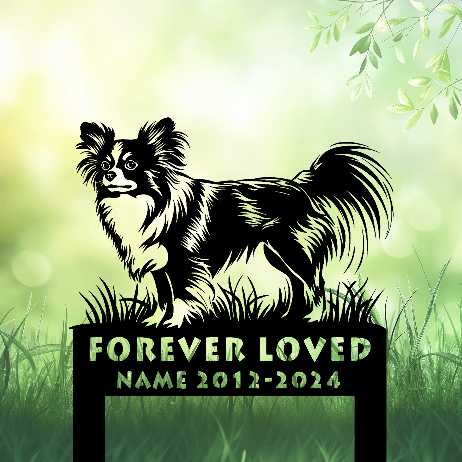 Personalized Papillon Dog Grave Marker – Standing Silhouette Memorial Stake by DINOZOZO Personalized Papillon Dog Grave Marker – Standing Silhouette Memorial Stake by DINOZOZO