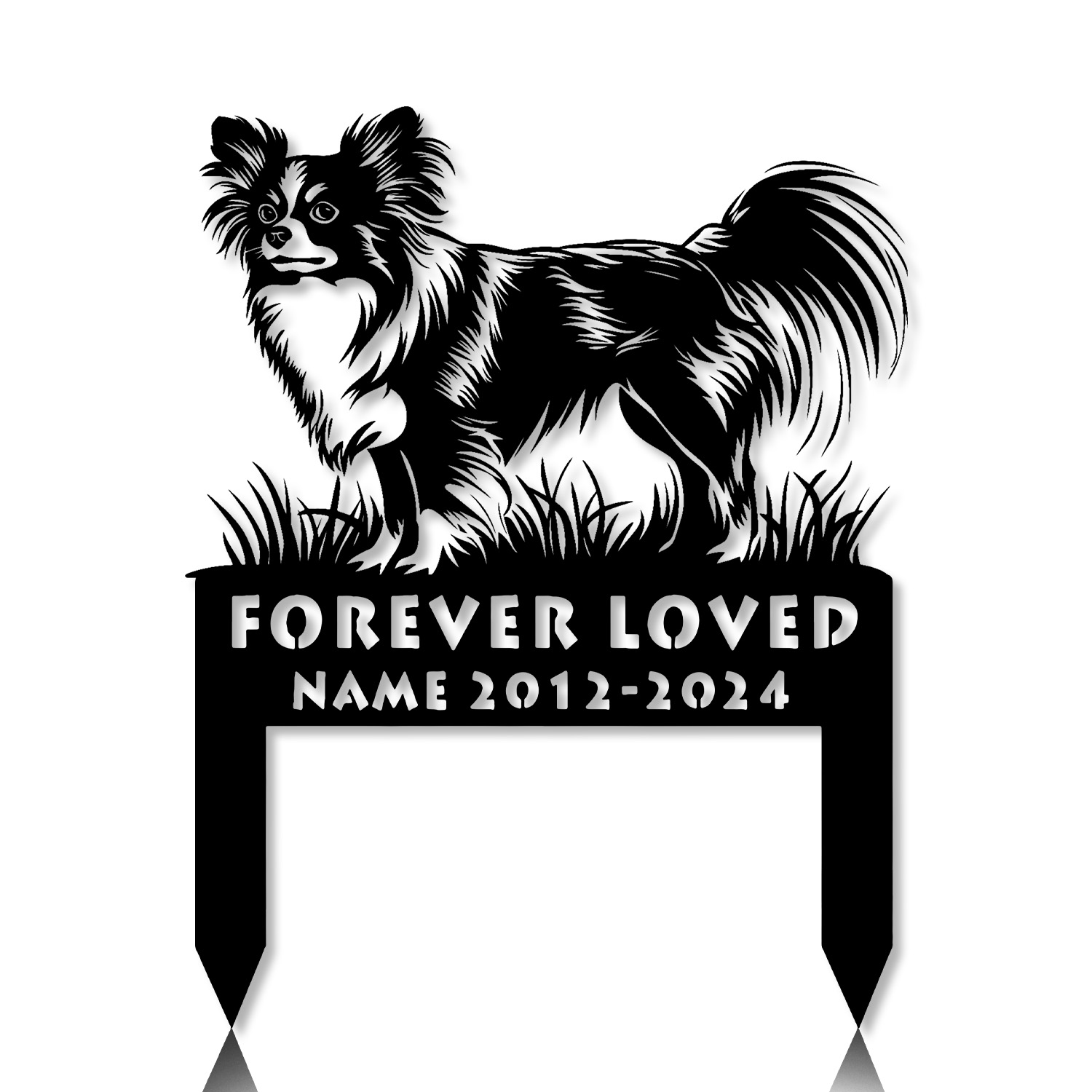 Custom Papillon standing grave marker in metal – engraved tribute for dog loss personalized papilin dog terrier grave marker 8