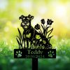Schnauzer dog cemetery marker with floral design – powder-coated steel tribute