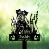 Schnauzer silhouette metal stake resting on lavender flower base – garden memorial marker Schnauzer silhouette metal stake resting on lavender flower base – garden memorial marker