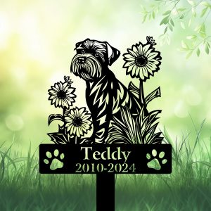 Personalized Schnauzer Dog Grave Marker – Custom Memorial Stake with Sunflowers for Garden Tribute & Pet Loss Gift | DINOZOZO
