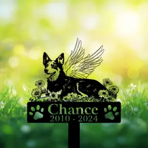 Custom Angel Australian Cattle Dog Lying in Garden Grave Marker Garden Stake