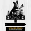 Australian-Cattle-1 Black dog memorial garden stake with flowers and butterflies, reading “Chance 2010-2024,” detached stakes included