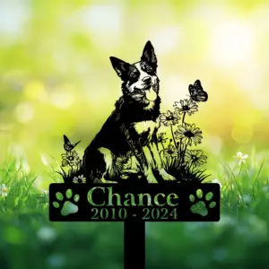 Custom Australian Cattle Dog Sitting Butterfly Grave Marker