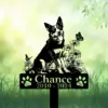 Australian-Cattle-3 Black dog memorial garden stake with flowers, butterflies, paw prints, and text “Chance 2010–2024” in grass