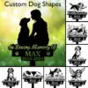 A silhouette of a woman with a dog, labeled 'In Loving Memory Of MAX 2016-2024', with various dog designs.