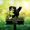 Bernese-Mountain-Playing-in-Garden-1 Black dog memorial garden stake with flowers reading “In Loving Memory of Teddy 2015-2025” in a grassy yard