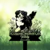 Bernese-Mountain-Playing-in-Garden-3-1 Black dog memorial garden stake with daisies reading “In Loving Memory of Teddy 2015-2025” in grass