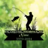 Fishing memorial garden stake with angler silhouette and text "In Loving Memory of Name 1970-2024" in grass