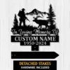 Hunting-12 Black memorial yard stake sign with hunter, elk, mountains, trees, and text “In Loving Memory Of Custom Name 1950-2024”