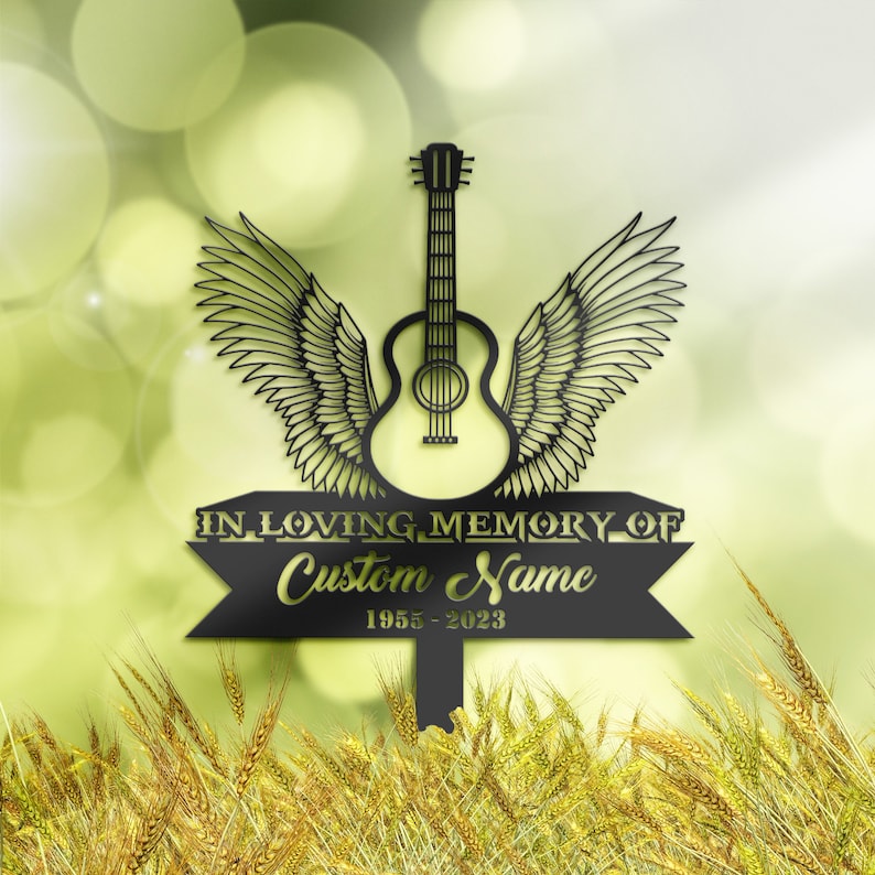 Acoustic Guitar Angel Wings Memorial Grave Marker Acoustic Guitar Angel Wings Memorial Grave Marker