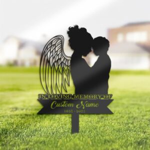 Angel Mother and Son Grave Marker Metal Garden Stake Steel