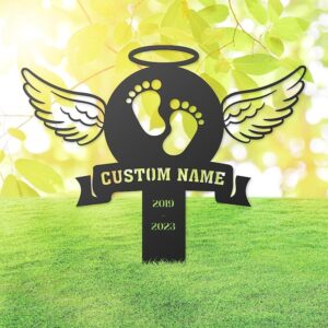 Baby Footprint with Wings Memorial Garden Stake – Steel
