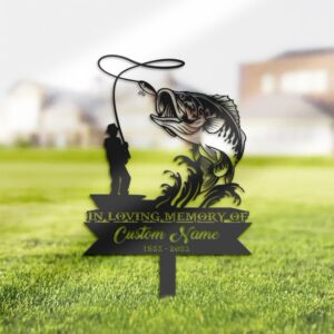 Bass Fishing Memorial Garden Stake — Metal Grave Marker