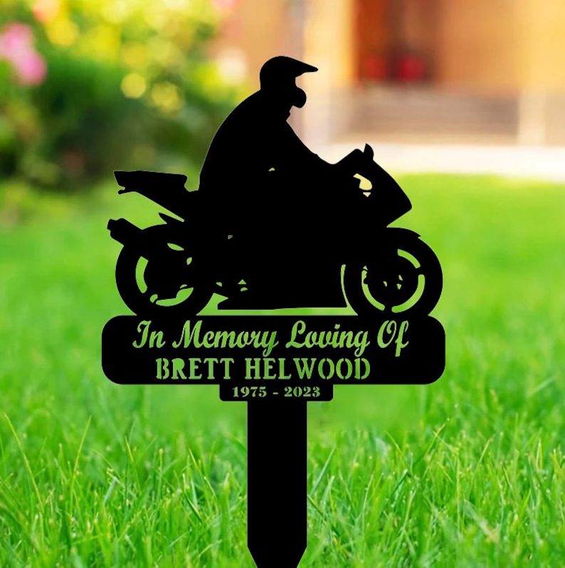 Personalized Biker Grave Marker Metal Garden Stake Personalized Biker Grave Marker Metal Garden Stake
