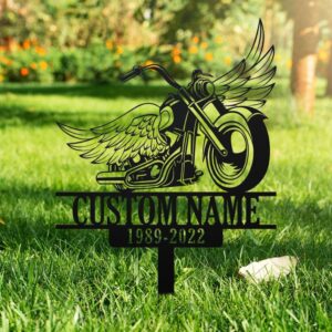 Biker Riding with Angels Memorial Garden Stake, Powder-Coated Metal