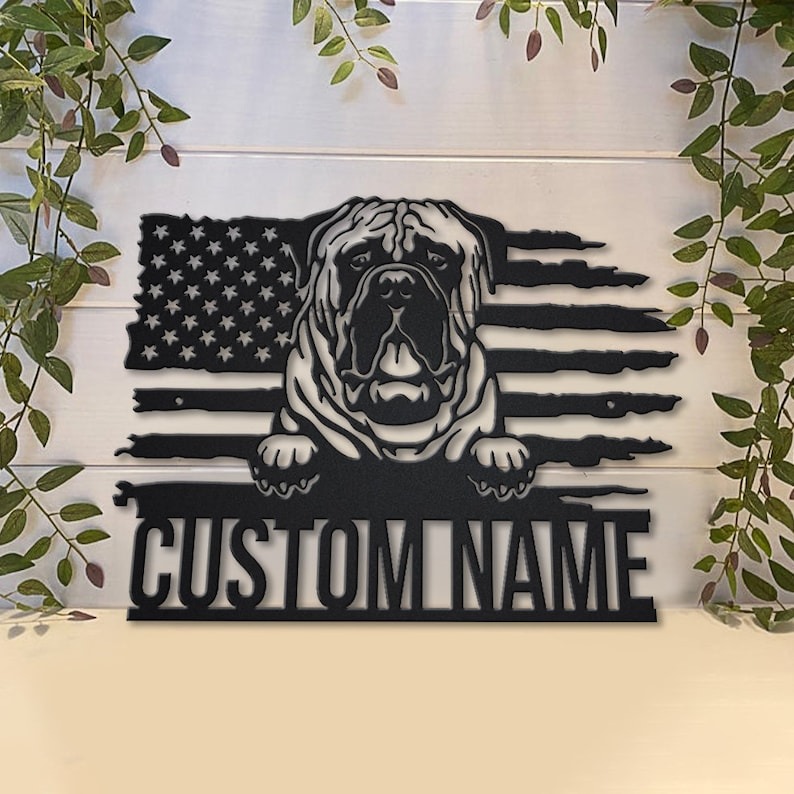 Bullmastiff Custom Metal Sign USA Flag