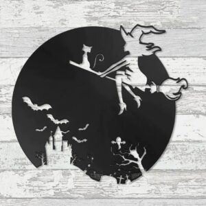 Cat Witch Halloween Metal Wall Art Sign