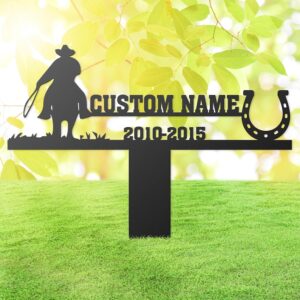 Cowboy Riding Horse Memorial Garden Stake, Powder-Coated Steel