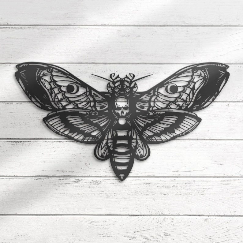 Emo Goth Butterfly Skull Metal Sign for Halloween Decor