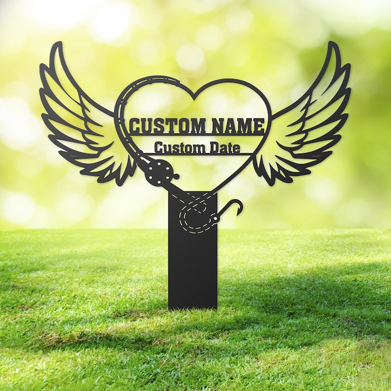 Fishing Pole Grave Marker Metal Garden Stake Fishing Pole Grave Marker Metal Garden Stake