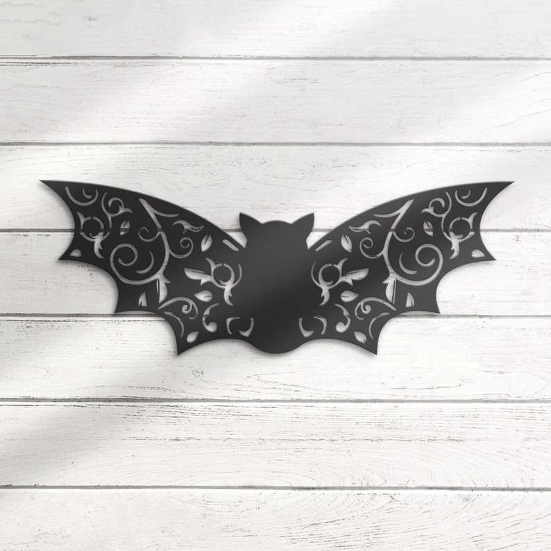 Floral Bat Metal Sign Halloween Home Decoration