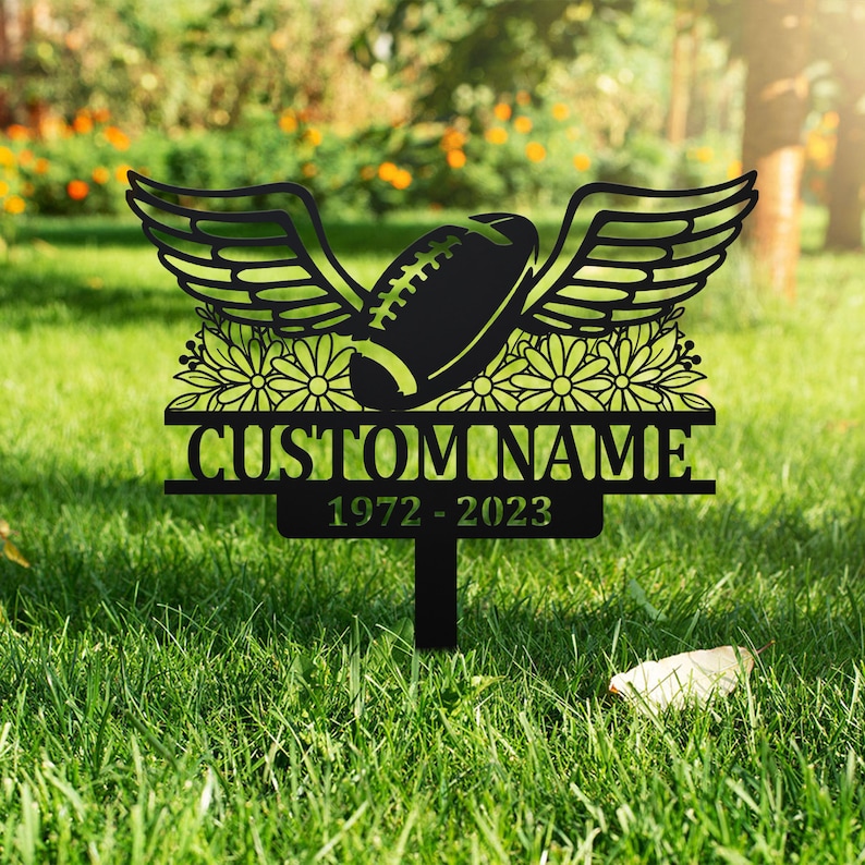 Floral Football with Wings Grave Marker Floral Football with Wings Grave Marker