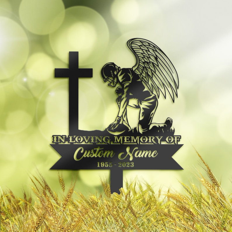 Football Player Kneel at Cross Memorial Grave Marker Football Player Kneel at Cross Memorial Grave Marker
