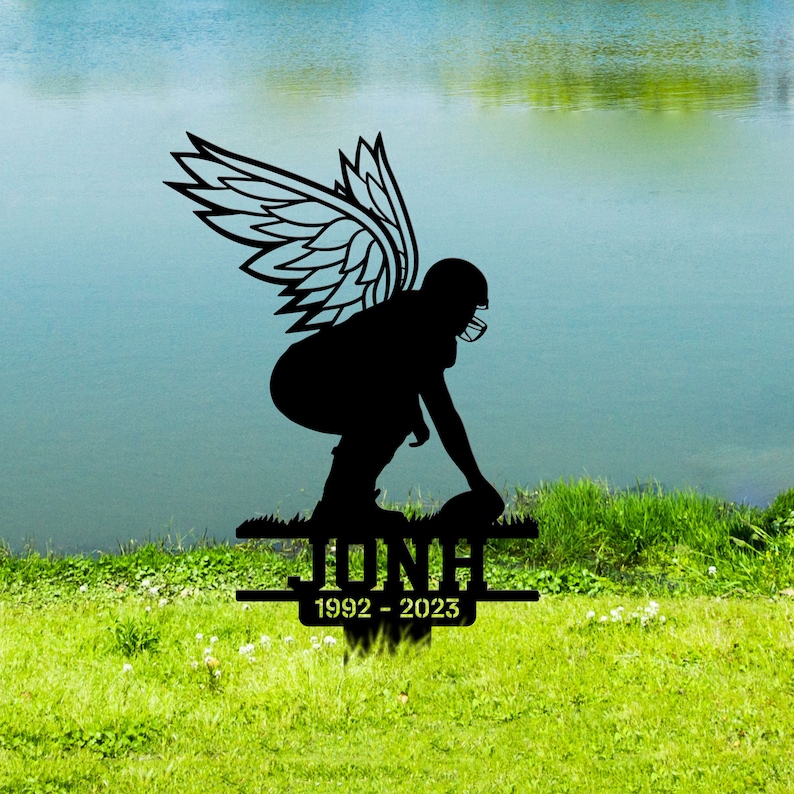 Football Player With Wings Grave Marker Stake Football Player With Wings Grave Marker Stake
