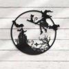 Girl Witch and Cat Metal Sign Halloween Decor